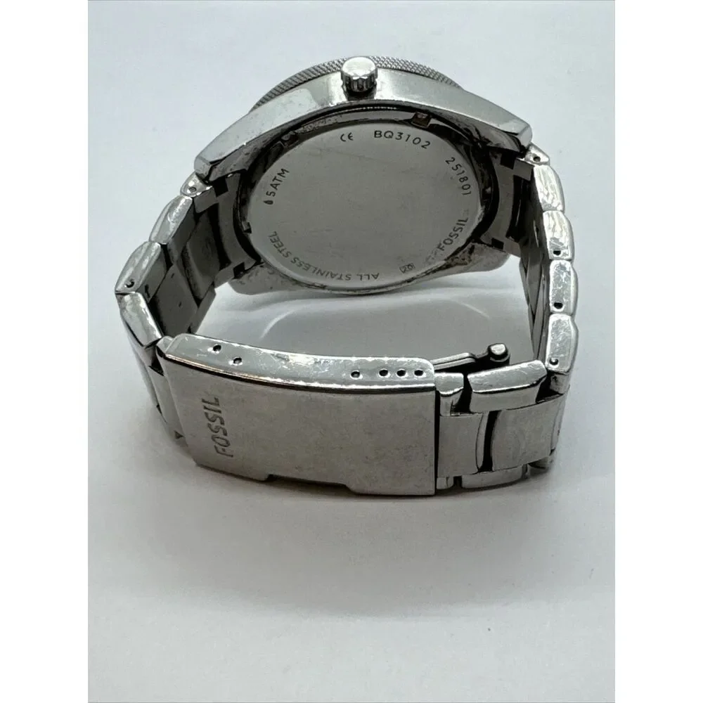 Fossil Justine BQ3102 Men Silver Stainless Steel Analog Dial Wrist Watch JNA338